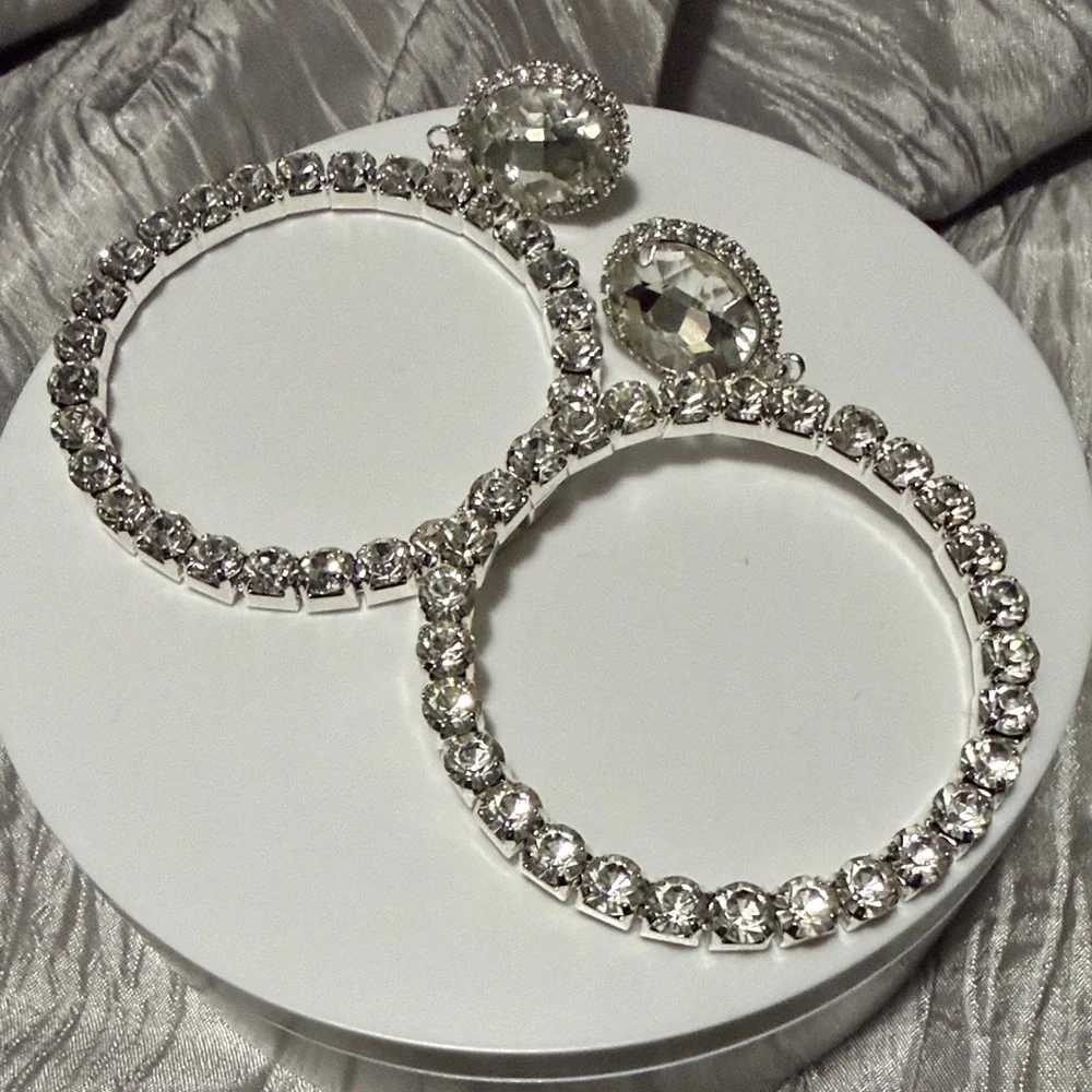 Elegant Silver Crystal Hoop Earrings - Picture 1 of 4